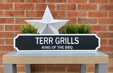 Load image into Gallery viewer, Personalised Vintage Style Street Sign With White Text & Border