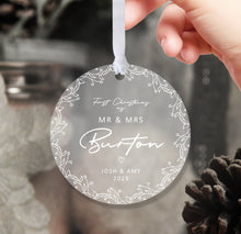 Load image into Gallery viewer, Personalised Frosted &quot;Mr. and Mrs.&quot; First Christmas Decoration
