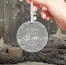 Load image into Gallery viewer, Personalised Frosted &quot;Mr. and Mrs.&quot; First Christmas Decoration
