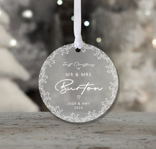 Load image into Gallery viewer, Personalised Frosted &quot;Mr. and Mrs.&quot; First Christmas Decoration
