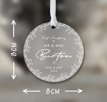 Load image into Gallery viewer, Personalised Frosted &quot;Mr. and Mrs.&quot; First Christmas Decoration
