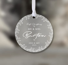Load image into Gallery viewer, Personalised Frosted &quot;Mr. and Mrs.&quot; First Christmas Decoration
