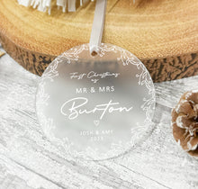 Load image into Gallery viewer, Personalised Frosted &quot;Mr. and Mrs.&quot; First Christmas Decoration
