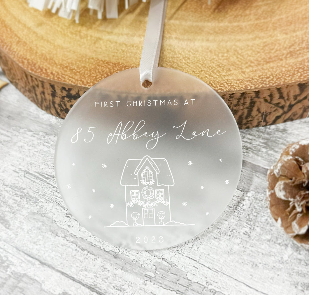 Personalised Frosted First Christmas Decoration for a New Home