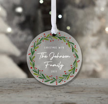 Load image into Gallery viewer, Personalised Frosted &quot;Christmas with Family&quot; Decoration
