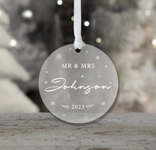 Load image into Gallery viewer, Personalised Frosted &quot;Mr. and Mrs.&quot; Christmas Decoration
