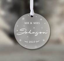 Load image into Gallery viewer, Personalised Frosted &quot;Mr. and Mrs.&quot; Christmas Decoration
