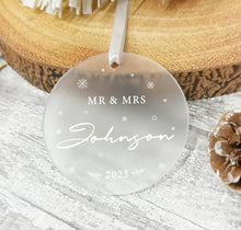 Load image into Gallery viewer, Personalised Frosted &quot;Mr. and Mrs.&quot; Christmas Decoration
