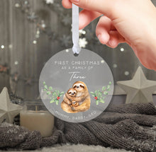 Load image into Gallery viewer, Personalised Frosted Family of Three First Christmas Decoration
