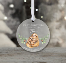 Load image into Gallery viewer, Personalised Frosted Family of Three First Christmas Decoration
