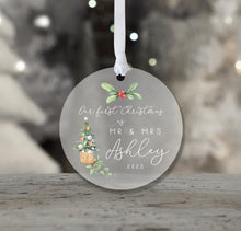 Load image into Gallery viewer, Personalised Frosted &quot;Mr. and Mrs.&quot; Christmas Decoration
