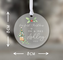 Load image into Gallery viewer, Personalised Frosted &quot;Mr. and Mrs.&quot; Christmas Decoration
