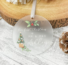 Load image into Gallery viewer, Personalised Frosted &quot;Mr. and Mrs.&quot; Christmas Decoration
