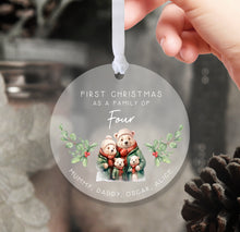 Load image into Gallery viewer, Personalised Frosted Family of Four First Christmas Decoration
