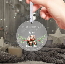 Load image into Gallery viewer, Personalised Frosted Family of Four First Christmas Decoration
