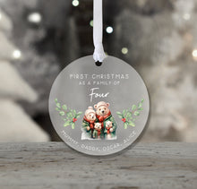 Load image into Gallery viewer, Personalised Frosted Family of Four First Christmas Decoration
