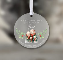 Load image into Gallery viewer, Personalised Frosted Family of Four First Christmas Decoration
