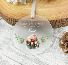 Load image into Gallery viewer, Personalised Frosted Family of Four First Christmas Decoration
