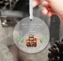 Load image into Gallery viewer, Personalised Frosted Family of Three First Christmas Decoration
