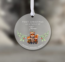 Load image into Gallery viewer, Personalised Frosted Family of Three First Christmas Decoration
