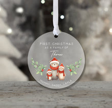 Load image into Gallery viewer, Personalised Frosted Family of Three First Christmas Decoration
