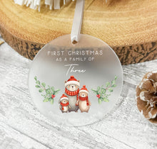 Load image into Gallery viewer, Personalised Frosted Family of Three First Christmas Decoration
