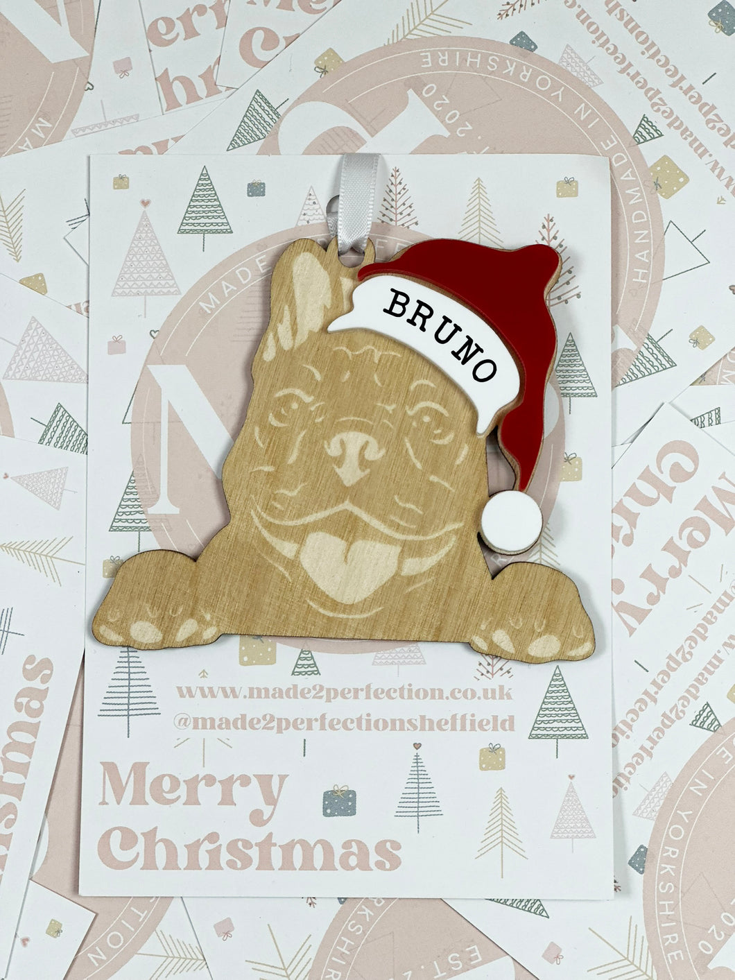 Personalised Pet Christmas Bauble/Ornament With Name - Dog - Frenchie - French Bulldog