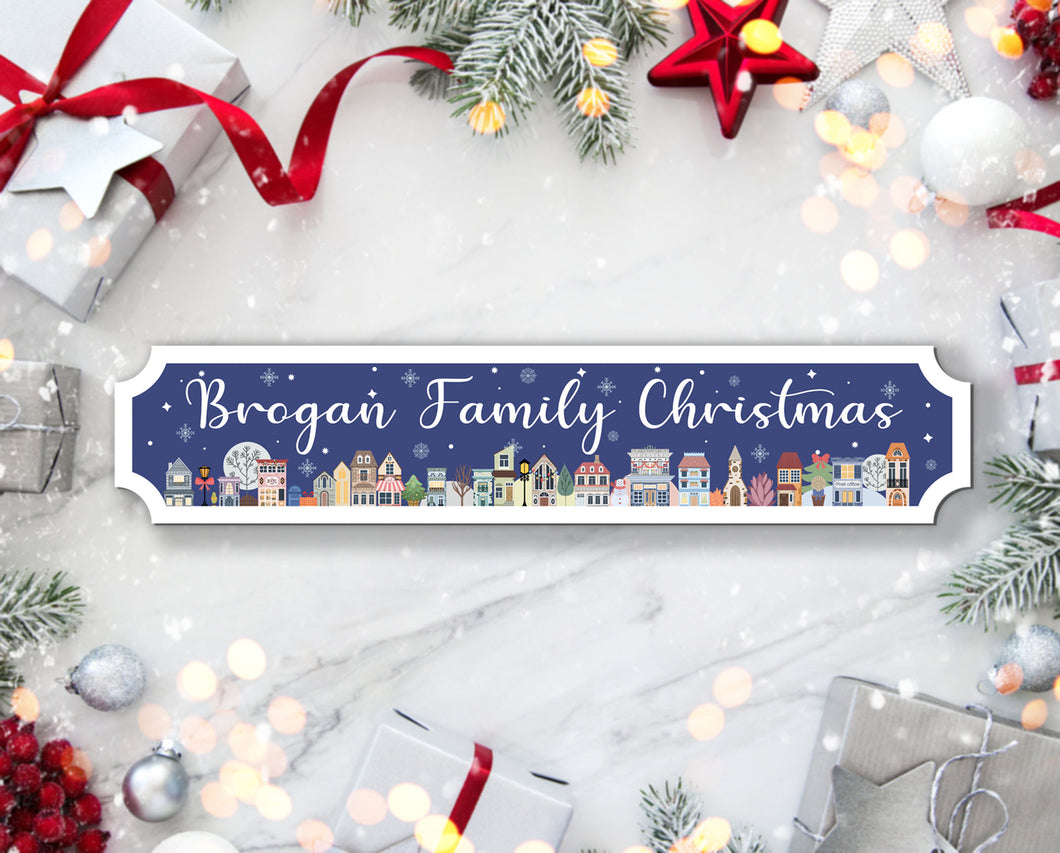 Personalised Blue Christmas Town Sign