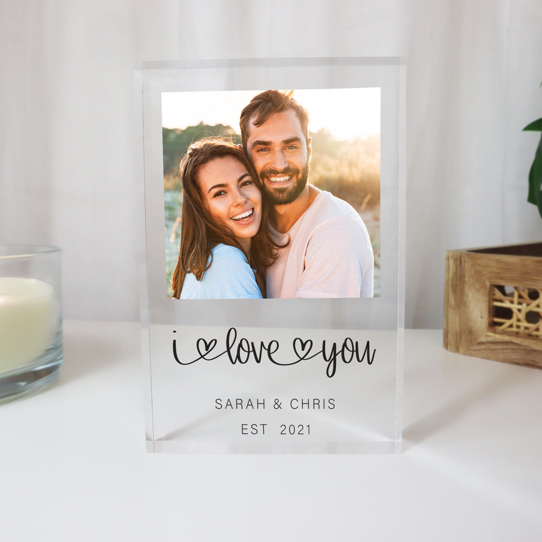 Acrylic 'I Love You' Photo Block Freestanding 20mm